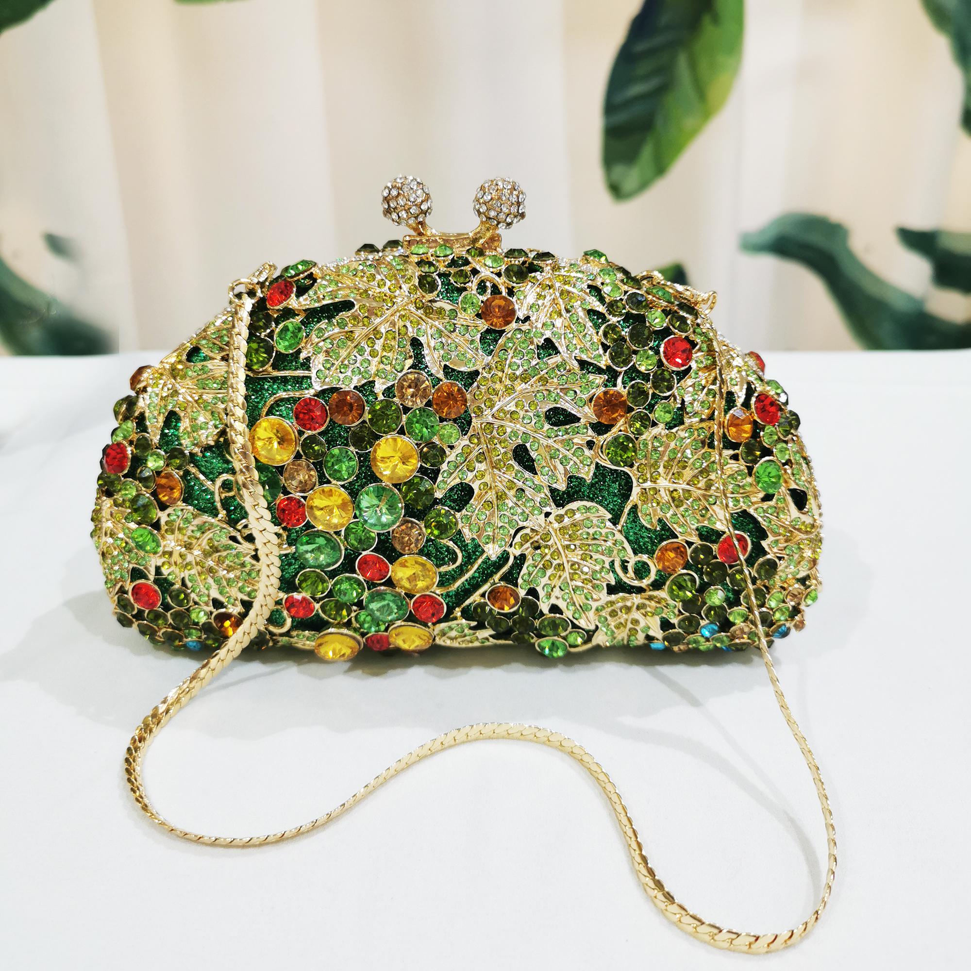 

WHTUOHENG Luxury Grapes Women s Evening Clutch Purse Rhinestone Bags Design Diamond Bridal Handbag For Prom Wedding Party Purse 18cmX10cmX4cm