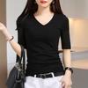 T-shirt da Donna Scollo a V Manica Corta Poliestere Vestibilità Slim Casual Top Estivo