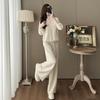 Women's V-Neck Knit Set - Autumn Fashion, Solid Color Two-Piece Trousers and Top