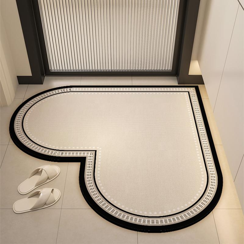 Alfombra de suelo absorbente para baño con forma de corazón de tierra de diatomeas, felpudo de baño, felpudo de entrada, alfombra de secado rápido antideslizante