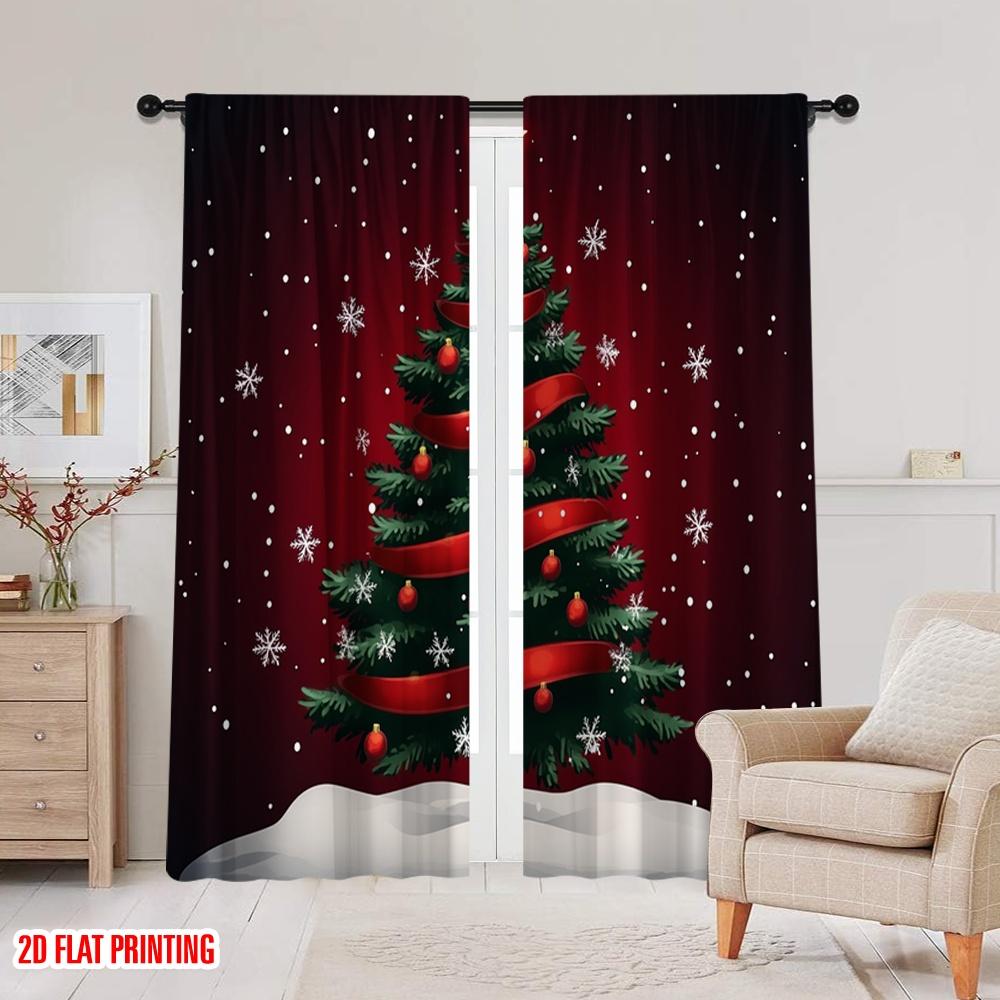 2 Stück, 2D-Flachdruck Minimalistische Vorhänge Weihnachtsbaum Schneeflocken Bänder Vielseitig Langlebig Polyester (ohne Stange) Zimmer