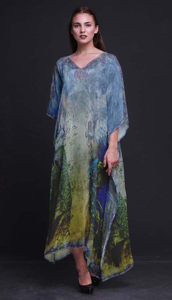 Phagun Peacock Mughal Womens Long Beach Kaftan Beachwear Bikini Coverup Maxi