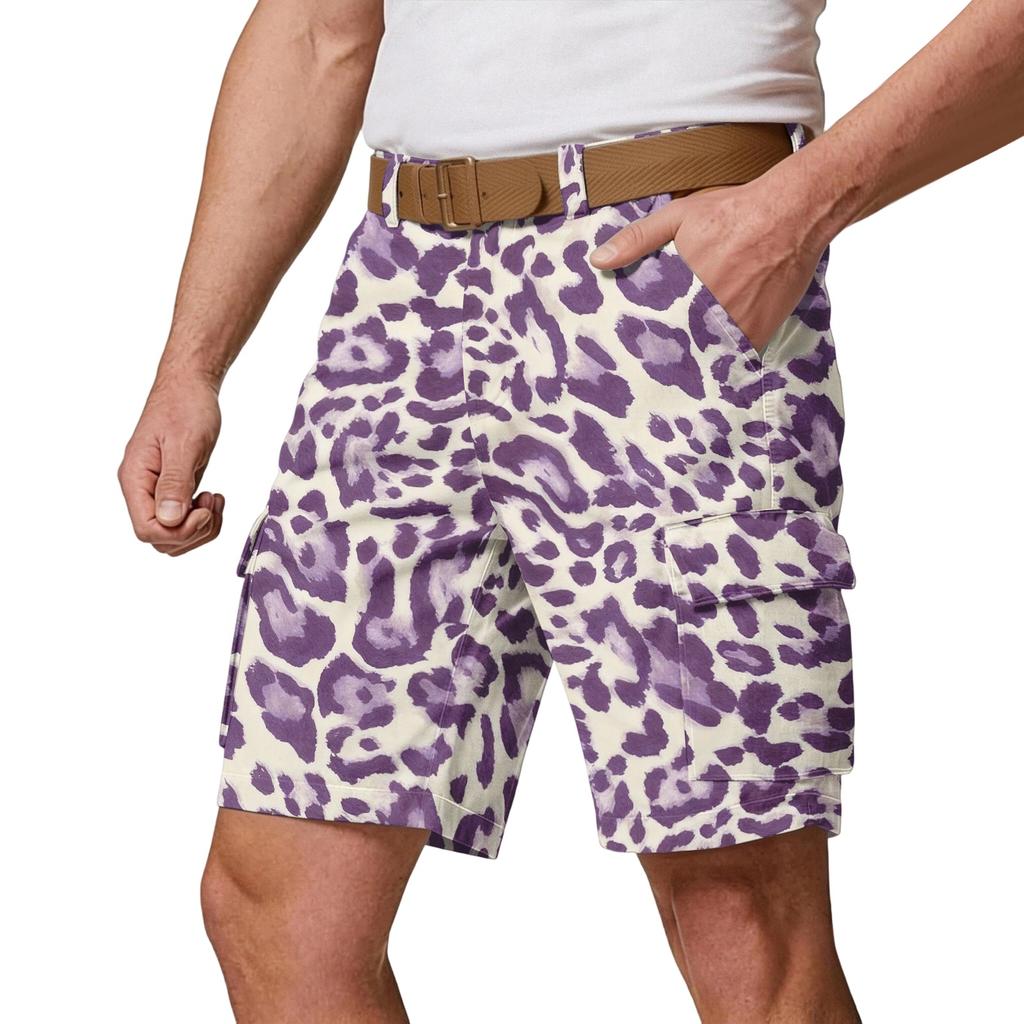 Herren-Cargoshorts mit mehreren Taschen - Lässige Leopardenmuster-Athletikshorts für Wandern, Outdoor-Sommerhosen (Gürtel nicht enthalten)