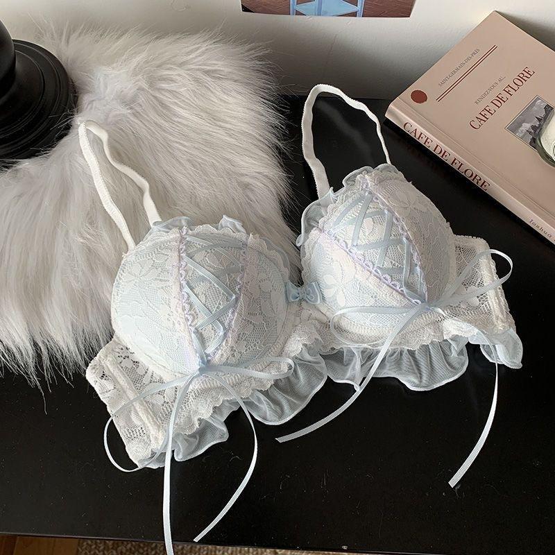 Japanese Sweet Underwear Women's Small Breasts Gather Without Steel Rings, Chest Lift Shows Big Lolita Cute Lace Girl Bra Cover