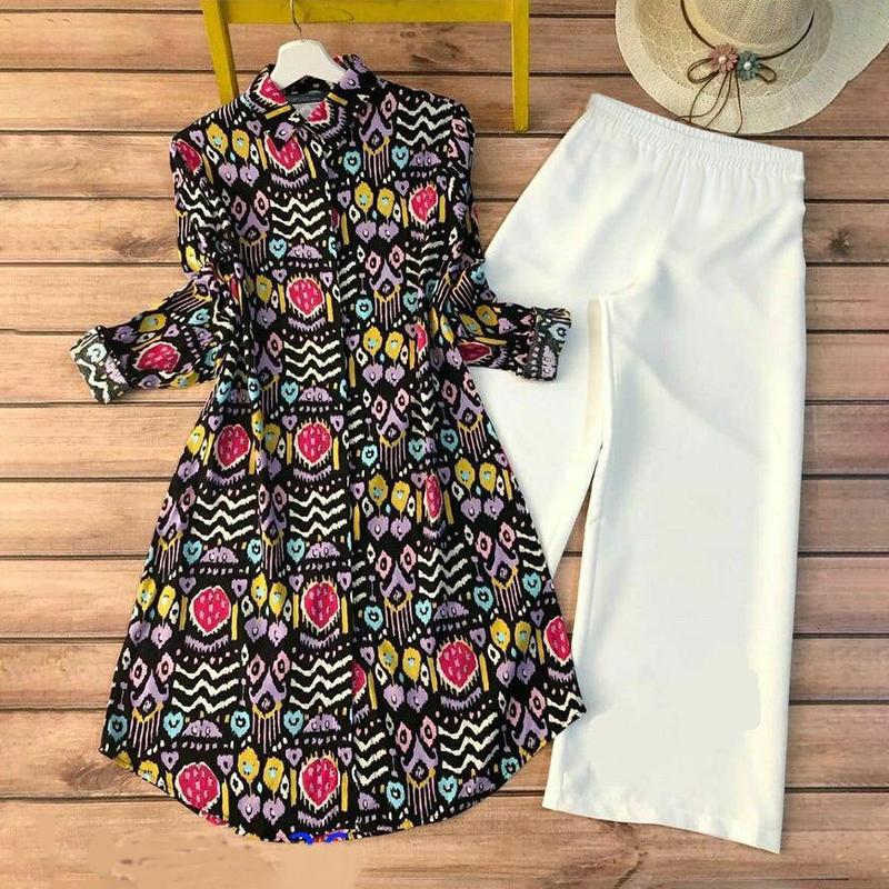 

ZANZEA Women Autumn Long Sleeve Floral Print Shirt Straight Pants Sets 2XL