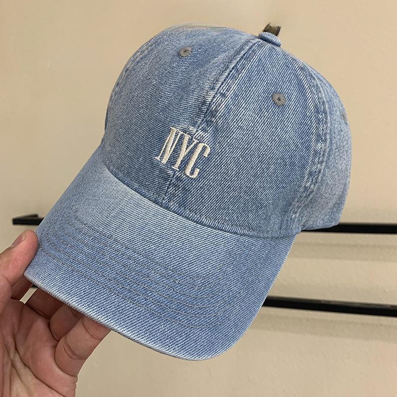 Spring and Summer Washing Denim Embroidered Baseball Cap for Women Korean Style Fashionable Street Sunshade Showing Face Small Baseball Cap