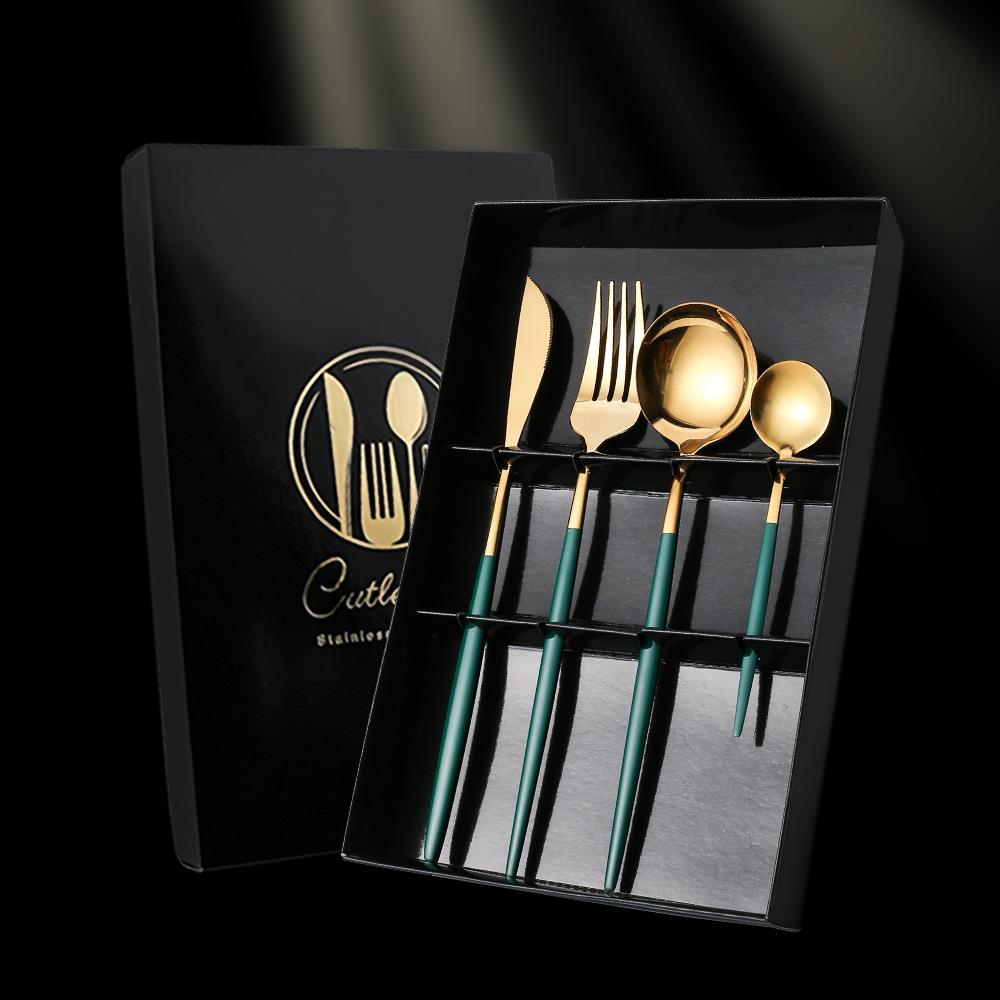 2PC/4PC Cutlery Set Stainless Steel Glossy Titanium Black Gold Cutlery Knife Fork Spoon Tea Spoon Set Kitchen Accessories