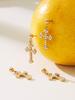 Qiong Yao 5A Zirconia Cross Jewelry Set: 18K Gold-Plated Earrings, Bracelet, Ring, Pendant, and Clavicle Chain