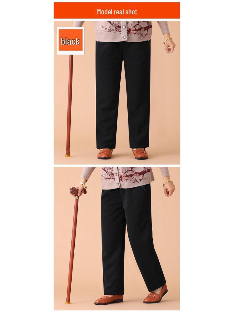 Mom's Fleece-Lined High Waist Warm Pants for Elderly – Loose Fit, Straight Leg Trousers for Spring & Autumn