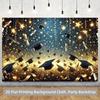 2D Class Party Backdrop Graduation Caps, Gold Stars and Streamers Party Background Cloth