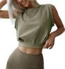 2026 Summer Women's Fashion Solid Color Crop Top Sleeveless Crew Neck T-Shirt Casual Slim Fit Vest