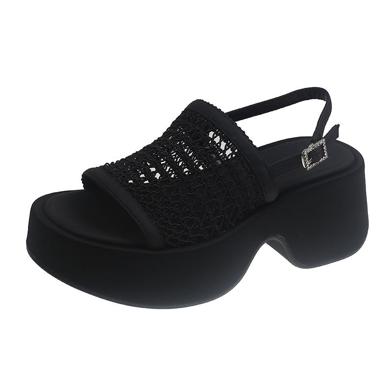 

Sandals Women s New Summer Round Toe Open Toe Vintage Mesh Platform Platform Breathable Non-slip Beach Shoes 35 чорний