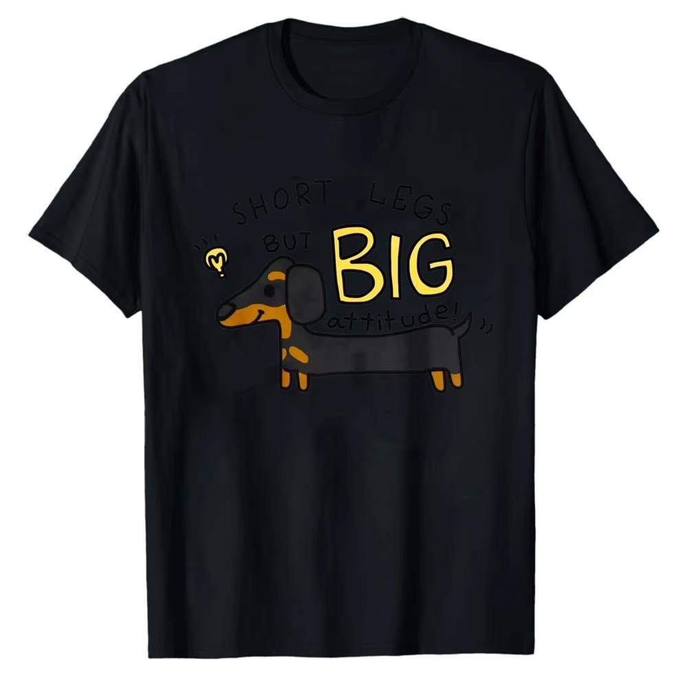 Unisex Cute Cartoon Dachshund Funny Graphic Tee Short Legs But Big Attitude Casual Tshirt Gift For Dachshund Lovers