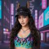 Fashion Solid Dog Ears Baseball Cap Adjustable Punk Style Leather Baseball Cap Y2K Sunshade Sunshade Hat Man