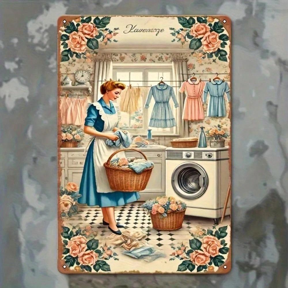 Metal Wall Art Flower Sign 12x8 Inch Black Finish For Laundry Room