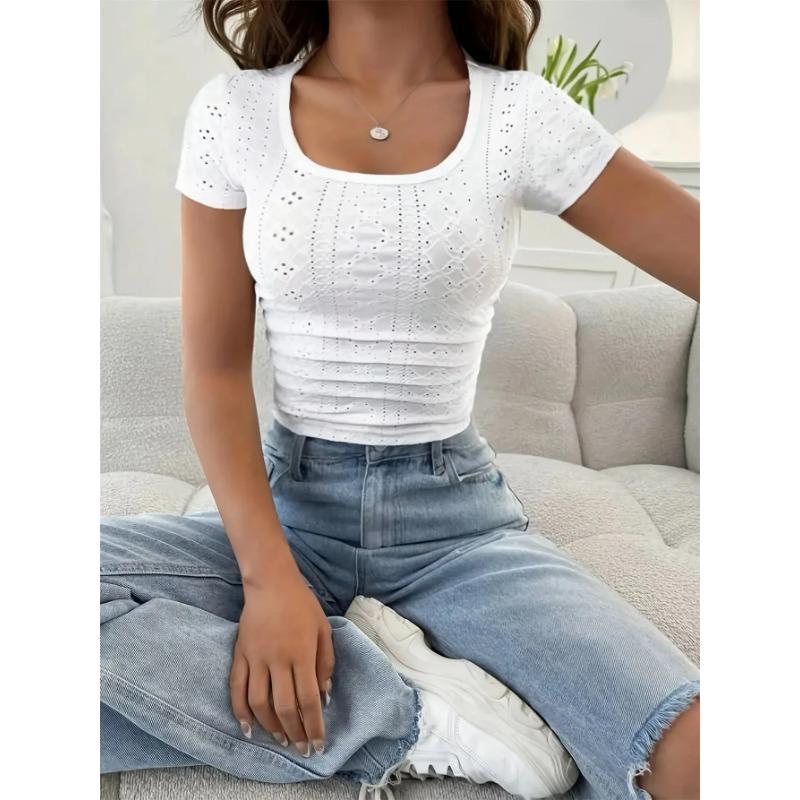 Maglietta Casual a Girocollo Monocolore alla Moda per Uso Quotidiano, Vacanze, Esterno, Abbigliamento Estivo, Top da Donna per l'Estate