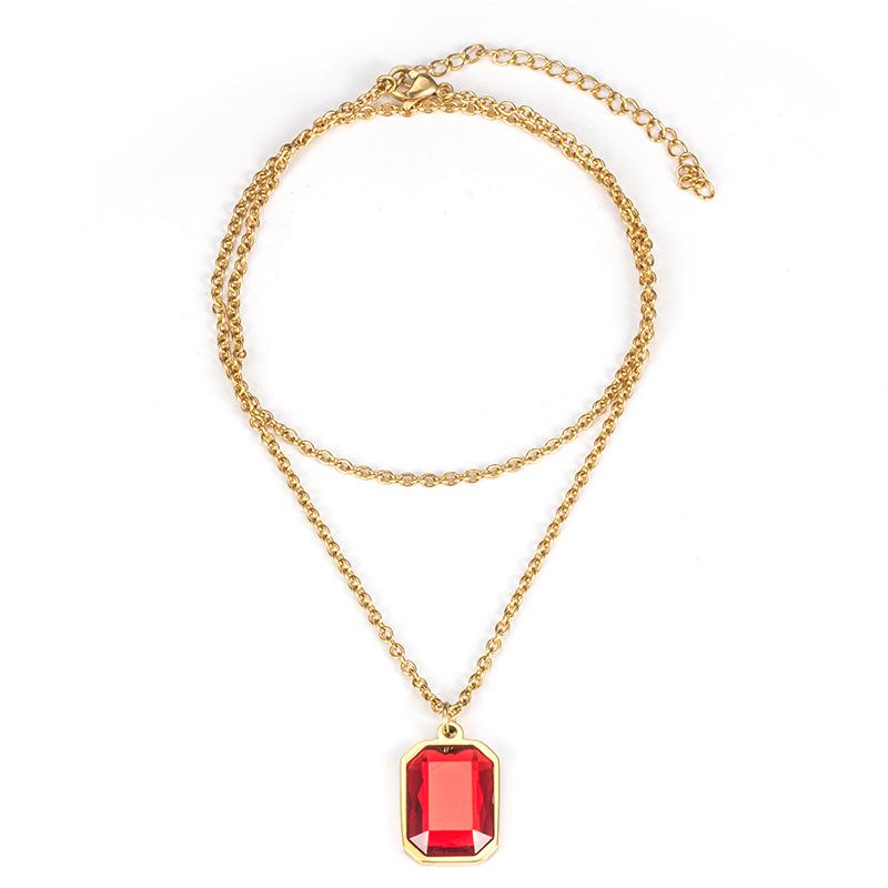 

Red & Blue Gem Hip-hop Pendant Necklace for Couples - Wang Yibo Inspired Jewelry in Titanium Steel золотой/красный