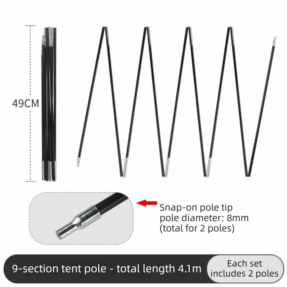 2Pcs Black Camping Tent Poles Fiberglass Tent Pole Replacement Kit Awning Setup