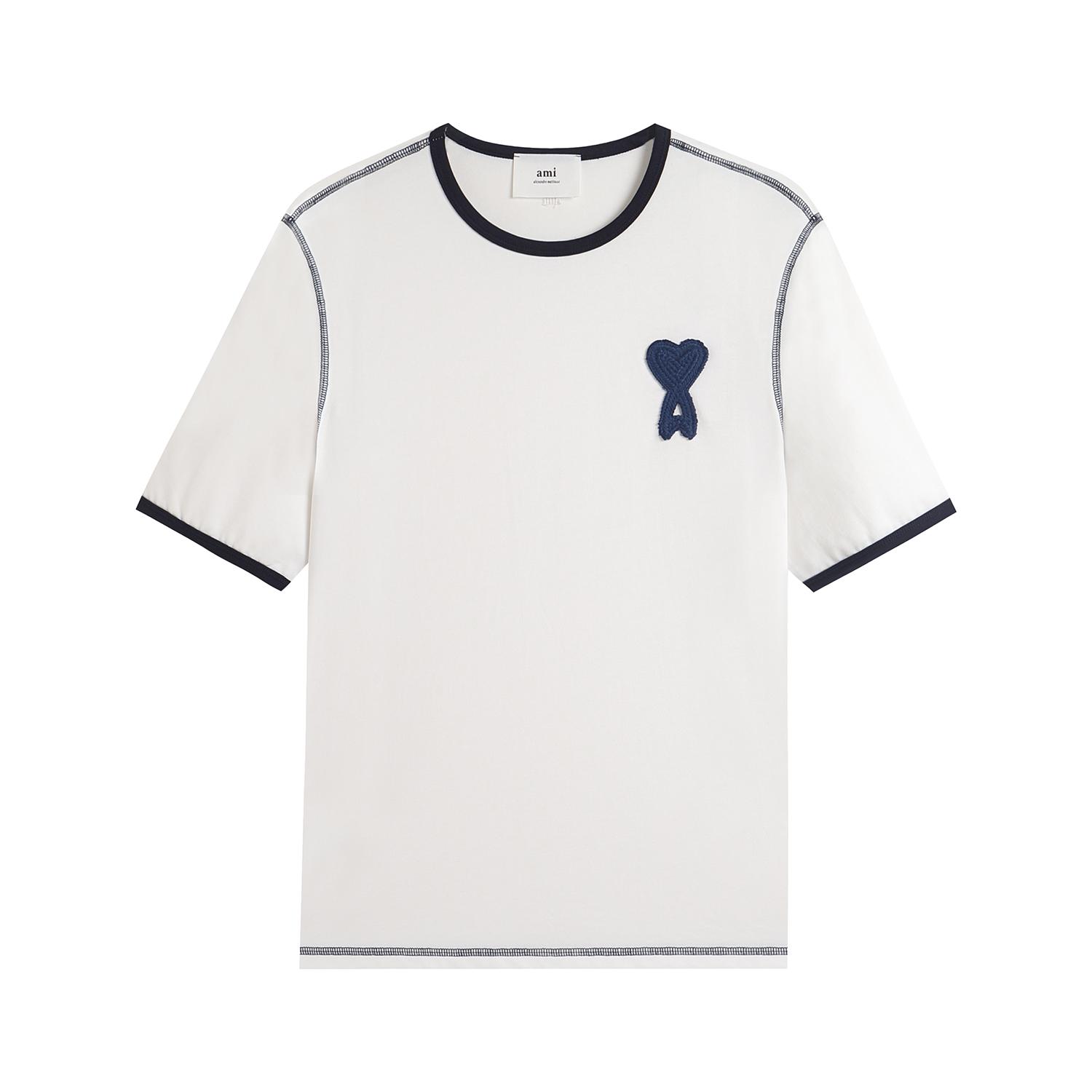 

Couple Matching T-Shirt White & Navy Ringer Tee with Heart Embroidery Casual Short Sleeve Crew Neck Top for Men Women S