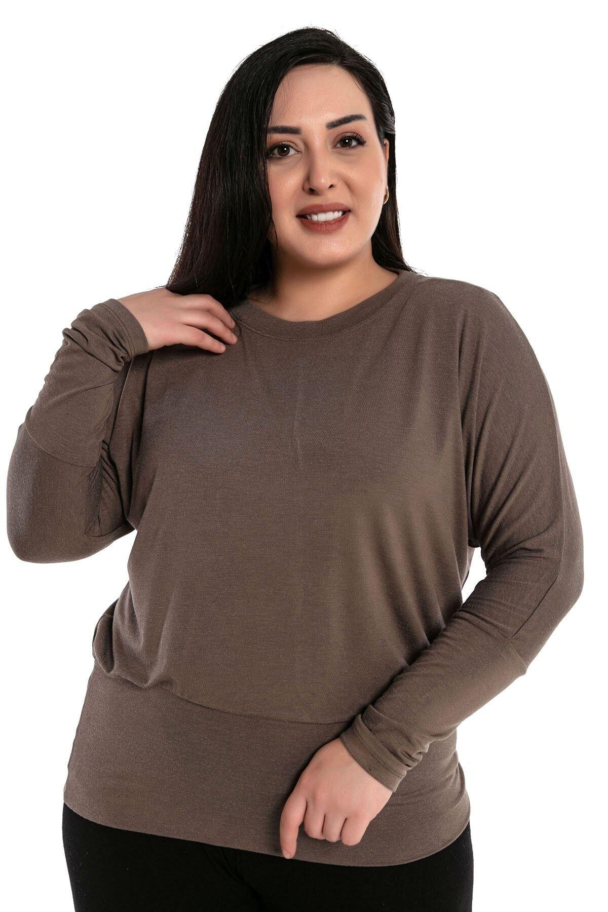 

Women s Big Size Blouse Plus Size Round Neck Bat Sleeve Skirt Wide Band Mink Blouse L