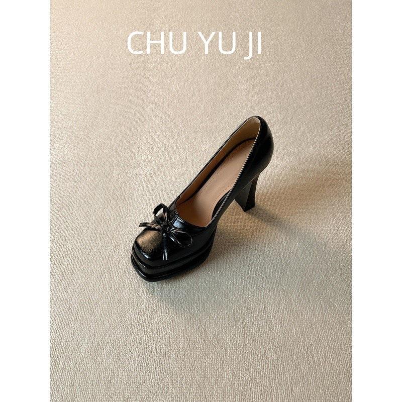 First encounter season black bow thick heel not tired feet high heels Mary Jane waterproof table banquet shoes