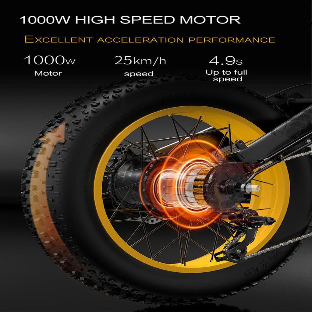 Elektrisches Fahrrad Lankeleisi 20" 1000W Motor Erwachsenen E-Bike 48V 17.5AH Vollfederung 7 Gänge Höchstgeschwindigkeit 40Km/h Zuladung 150Kg X3000 Plus