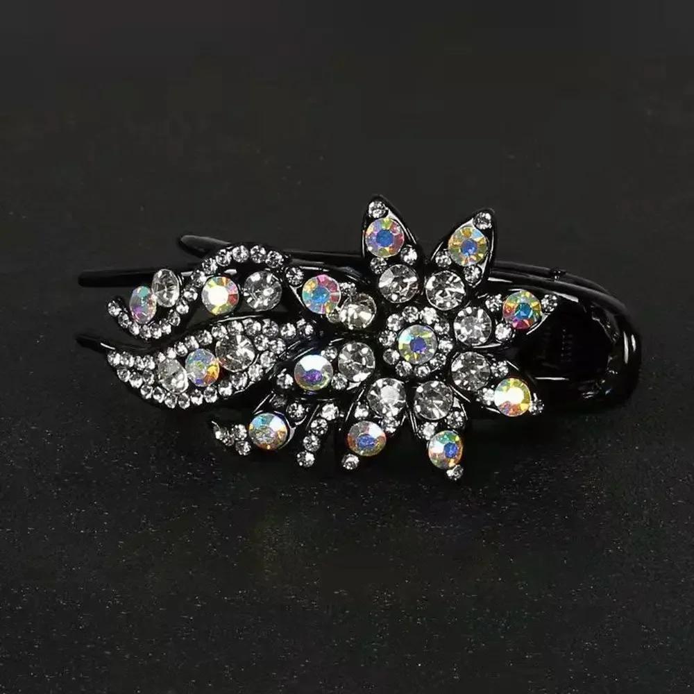Shiny Rhinestone Hairpin Flower Leaf Duckbill Hair Claws Retro Hair Clips Accessories For Women Shinning Ponytail Headwear