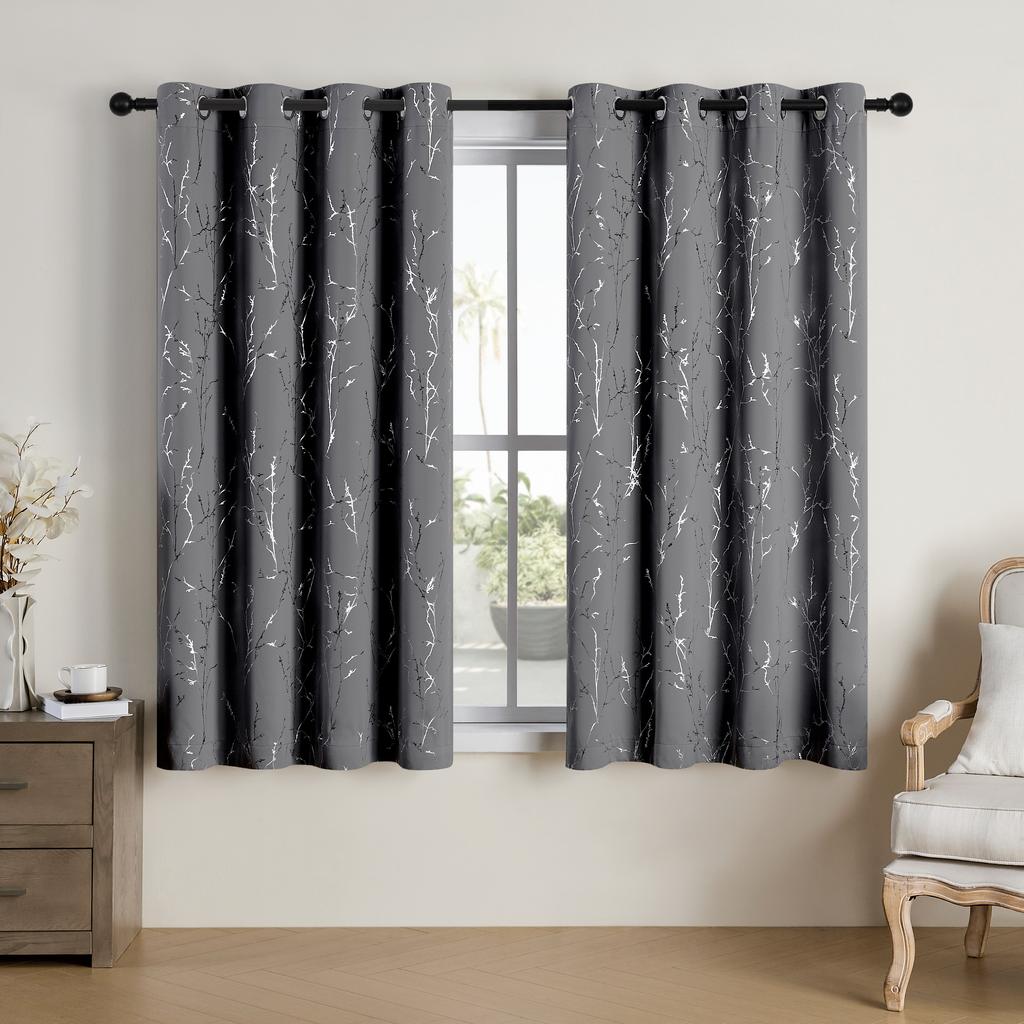 2 Blackout Curtains Grommet Thermal Insulated Room Darkening With Tree Printed Pack Of For Home Bedroom Sleeping Spaces