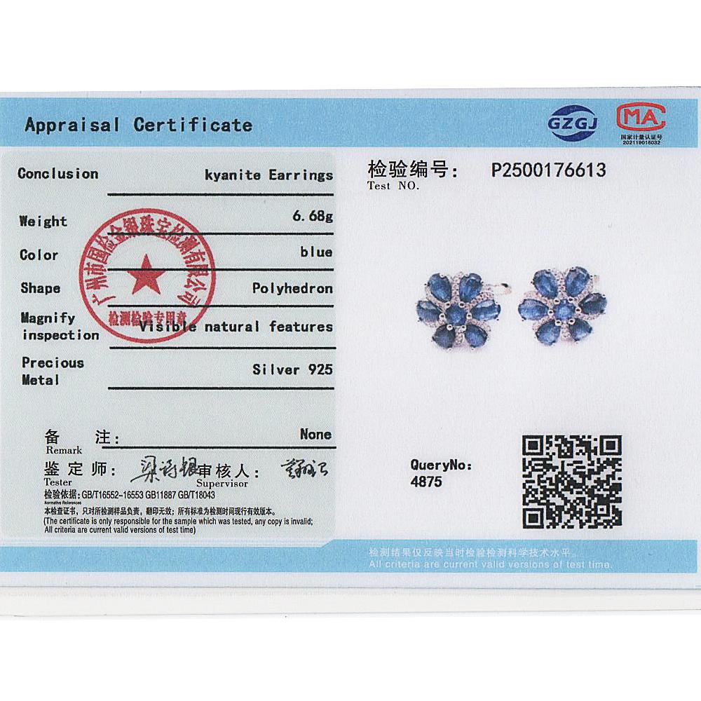 Flower Shape design earrings natural kyanite 8.14ct real gemstones 925 sterling silver fine jewelry for women's banquet wear