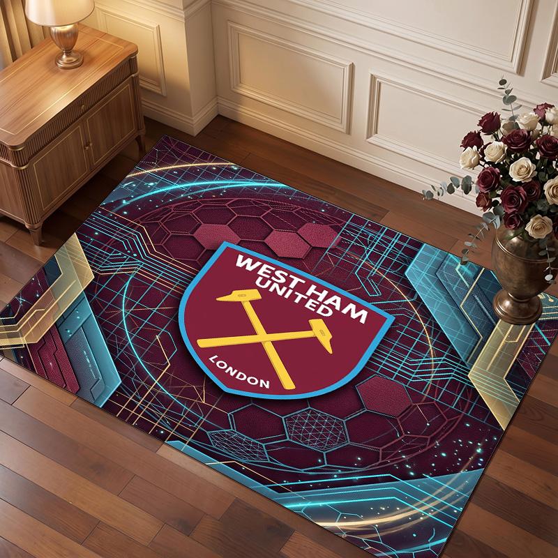 Tappeto in Velluto di Cristallo con Stampa del West Ham United Football, Comodo Assorbente d'Acqua Antiscivolo Tappeto per Pavimenti Interni