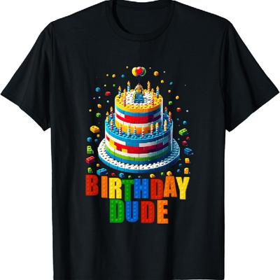 Building Bricks Cake Birthday Dude Master Builder T-Shirt