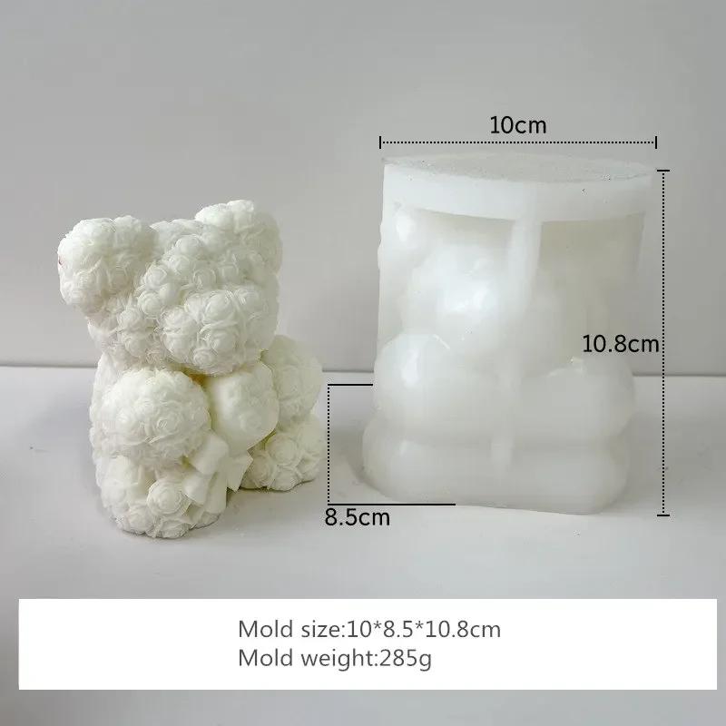 Rose Bear Heart Mold Bouquet Flower Valentine'day DIY Mold Heart Shape Silicone Candle Mould