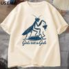 Muster Sportshirt, Lustiges T-Shirt, Gottesanbeter-Print Rundhals Kurzarmshirt, Lässiges Damen Oberteil