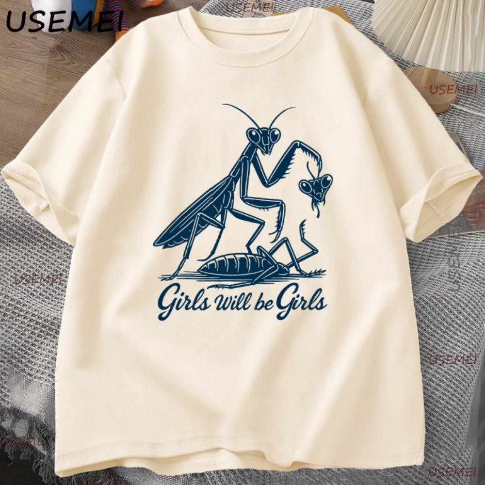 Muster Sportshirt, Lustiges T-Shirt, Gottesanbeter-Print Rundhals Kurzarmshirt, Lässiges Damen Oberteil