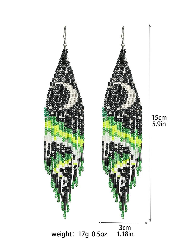 European and American Retro Rice Bead Long Fringed Earrings for Women, Bohemian Hand-woven Earrings