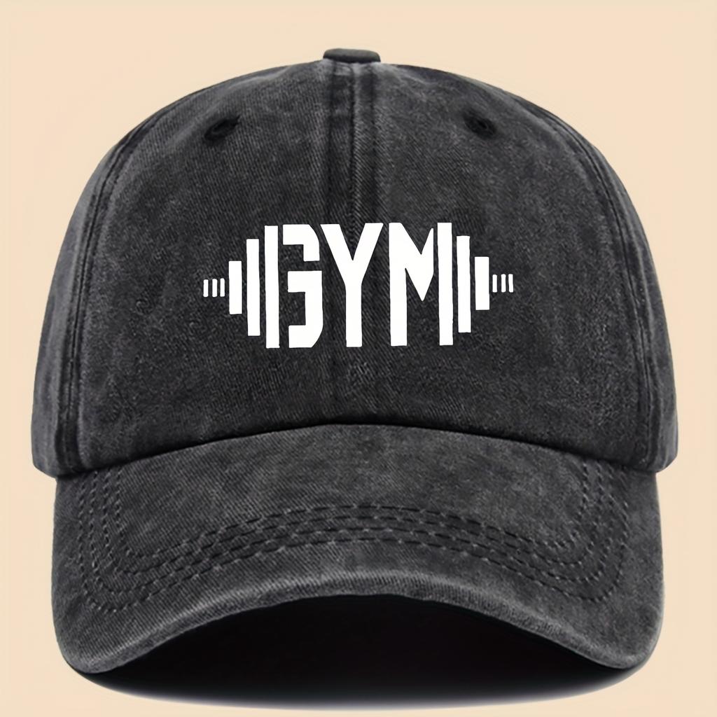 GymFlex Pro Breathable Baseball Cap with GYM Print and Dumbbell Design Washed Fitness Cap Suitable for Men Women and Teen