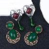 Vintage Emerald Green Teardrop Pendant Unique Drop Earrings Statement Heart-Shaped Earrings Retro  Women'S Jewelry Gift