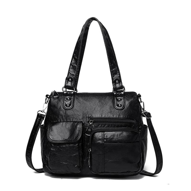 High Quality Large Capacity Soft Leather Women Totes Bags Vintage Luxury Ladies Handbags Fashion Solid Female Messenger Tote Sac