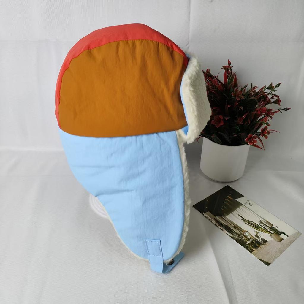 Autumn and Winter New Color Matching Cotton-padded Flying Hat Women's Warm Ear Protection Lamb Wool Lei Feng Hat Cold-proof Ski Hat Men