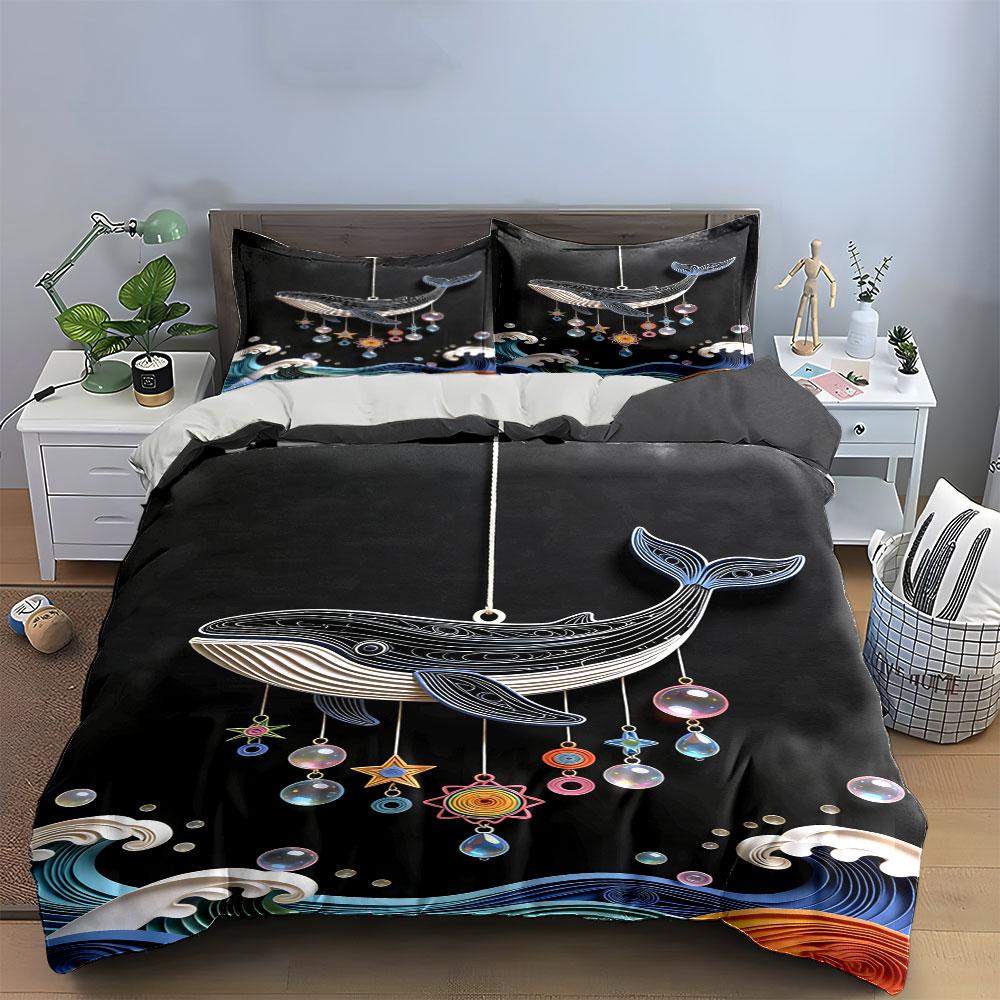 Whale, Stars, Waves Pattern. Bedding Sets Duvet Cover Sets Duvet Covers Pillowcases(1 * Duvet Cover 2 * Pillowcases, Without Duvet Insert)