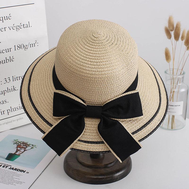 Sombreros de Panamá para Mujer, Sombrero de Paja para Playa con Ala Ancha, Protección Solar y Elegante Gorra de Verano para Exteriores con Lazo H65