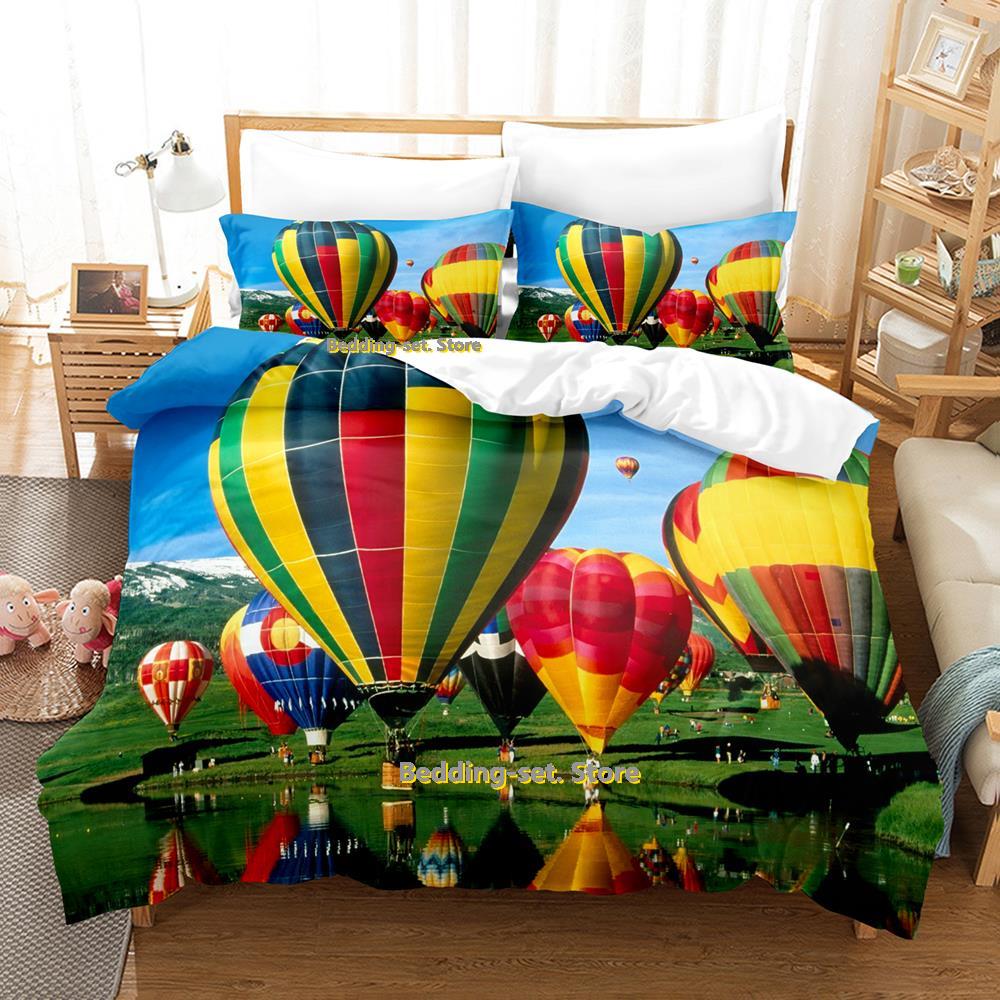 Comforter Air Balloon Bedding Set Single Twin Full Queen King Size Bed Set Adult Kid Bedroom Three-Piece Suits 3D Anime Bed Sheet