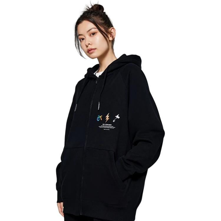 Li Ning Sweatshirts Unisex Black Hooded Moderate Cardigan AWDSI35-1