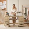 Sewing Table, Folding, Cabinet on Casters, 2 Doors, 4 Trays, 20 Hooks, 160 x 40 x 83 cm, Oak