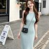 Blue Korean-style Knit Tank Dress for Women, Uniquely Stylish Summer High-end and Beautiful, Slim-fit, Hip-hugging Long Dress