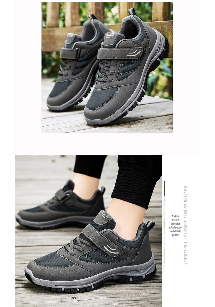Men's Large Size Lightweight Velcro Walking Shoes - Comfortable Outdoor Travel Footwear for Middle-aged and Elderly Dads