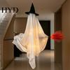 Flying Ghost with Broom Hanging Halloween Decoration, Witch Ornament for Cute Wizard Haunted House Porch Tree Spooky Outdoor Indoor Party Prop