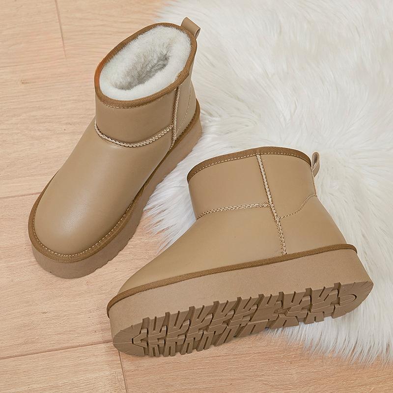 

Женские зимние ботинки из пушистой кожи, нескользящие полусапожки с меховой флисовой подкладкой, зимние теплые ботинки на толстой платформе, удобные ботинки для ходьбы, женская обувь 40
