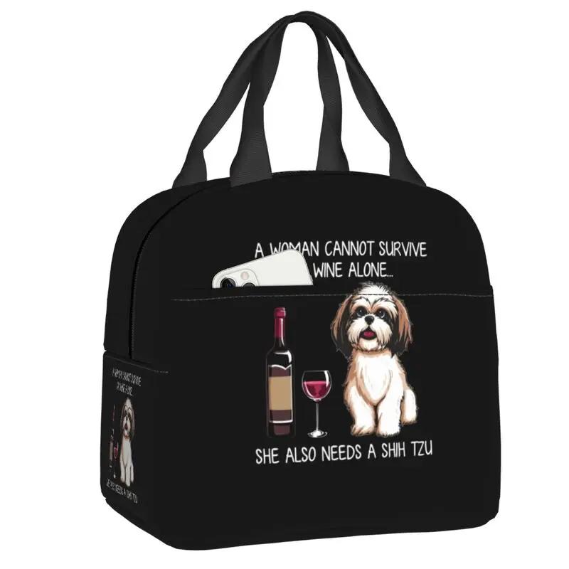 Bichon Frise And Wine Funny Dog Portable Lunch Box Waterproof Pet Puppy Thermal Cooler Food Insulated Lunch Bag Office Work