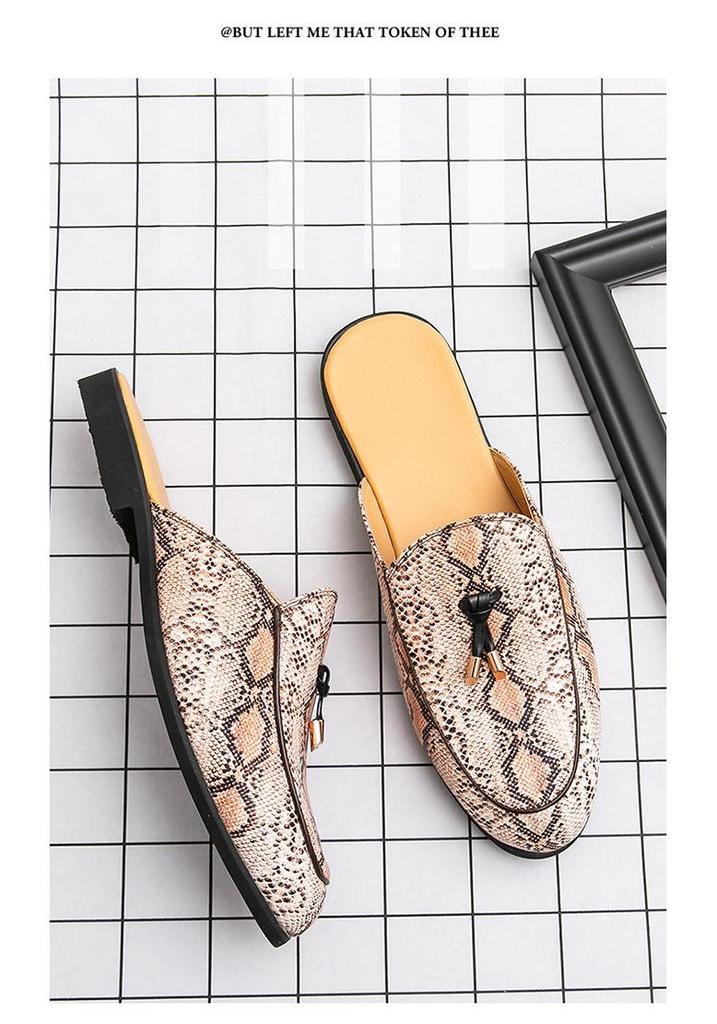 Men's Summer Driving Half-Slippers: Cross-Snake Pattern, Backless, Leather.